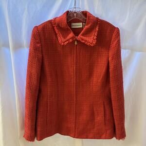 Alfred Dunner Vintage Size 10 Rose Pink Tweed Lined Fringe Trim Full Zip Jacket